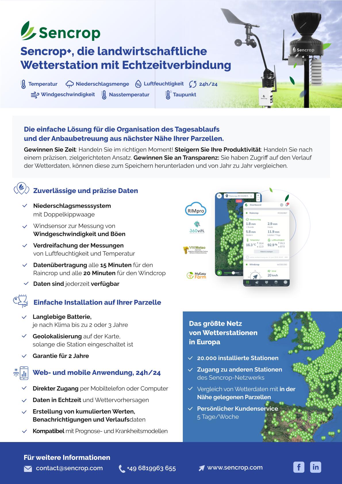 SENCROP+ Digitaler Regen- & Windmesser mit Stativen inkl. Erster Jahreslizenz Wetter PRO