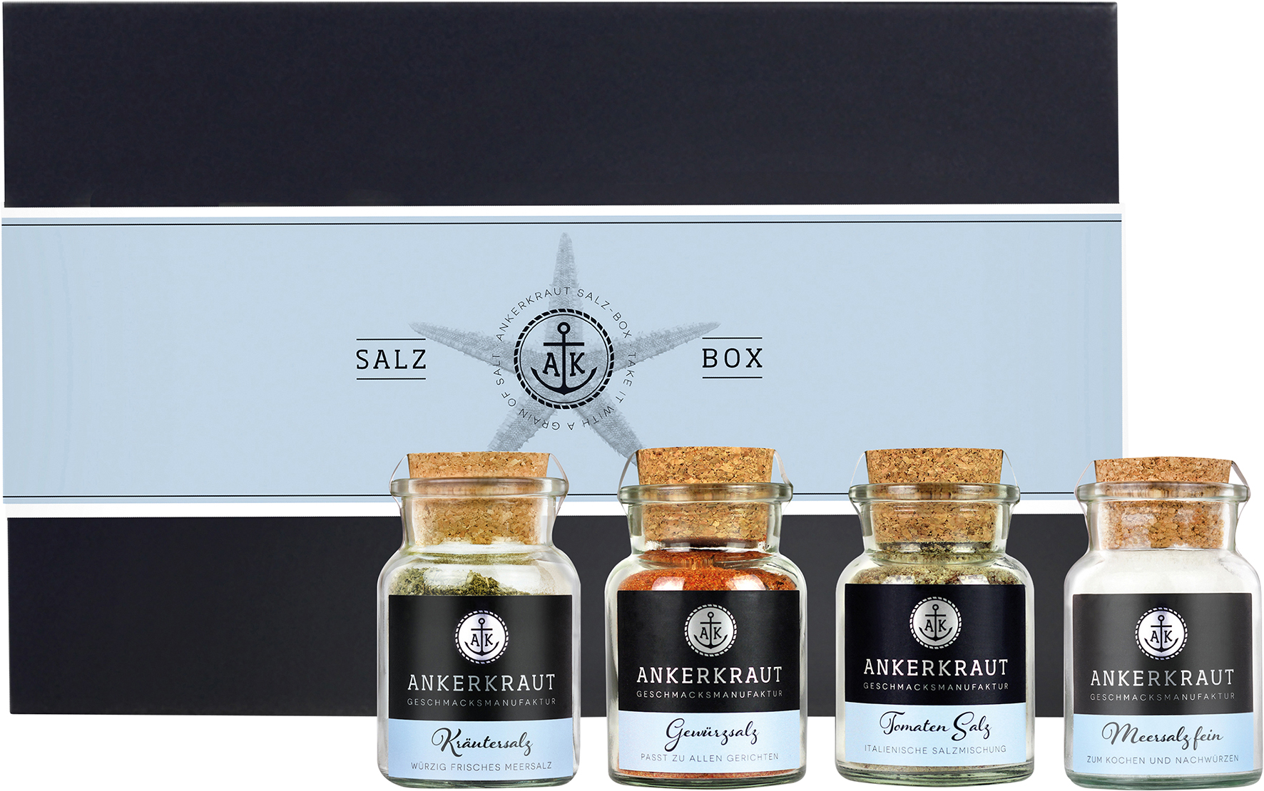 Ankerkraut Geschenkset "Salz Selection" mit 4 Korkengläsern