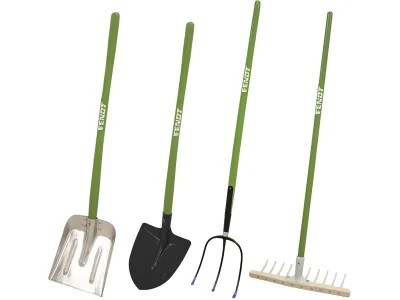 Fendt - Gartengeräteset für Kinder, mit 2 Schaufeln, Holzrechen und Heugabel